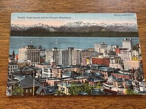 Vintage Unsent Seattle Puget Sound Olympic Mountains Postcard Lowman Hanford